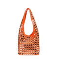 Sac hobo orange vif en cuir avec rivets argentés et style motard pour femmes - Orange