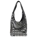 Bolso de hombro hobo negro de cuero con remaches plateados de estilo punk rock - Negro