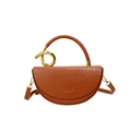 Sac boîte demi-lune en cuir marron avec poignée à nœud doré et bandoulière fine - Marron Jaune
