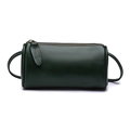 Dark green genuine leather Boston bag with vintage texture and sleek zipper closure - Green