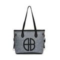 Minimalistische grijze vilten shopper met zwarte lederen riem en ronde logo - Blauw en Zwart