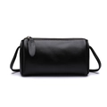 Classic black leather Boston bag with cylindrical design and adjustable shoulder strap - Black