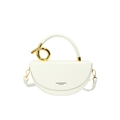 Sac à main demi-lune blanc minimaliste avec anneau doré et bandoulière en cuir - Blanc