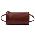 Vintage brown vegetable tanned leather Boston bag with top zipper and soft leather texture - Brown