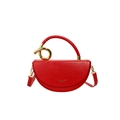 Vibrant red crescent box bag with unique golden twist ring handle and leather strap - Red