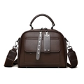 Classic dark coffee Boston bag in lychee pattern leather with adjustable strap - Dark Brown