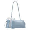 Chic light blue baguette bag with white lace and satin ribbon bow for women - Blue