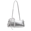 Chic silver metallic underarm bag with white lace bow detail for a trendy Y2K aesthetic - Silver