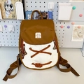 Compact brown and white color-block backpack with decorative rope cross and adjustable straps - Small Brown