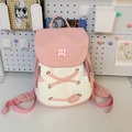 Pink and beige color-block mini backpack with decorative pink lacing on the front - Small Pink