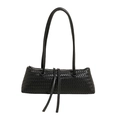 Schwarze Retro-Umhängetasche aus geflochtenem Leder mit langem Riemen und Quasten-Detail - 37*8*13 / Schwarz