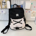 Mini backpack in black and white nylon with cross-strap detail and metal logo - Small Black