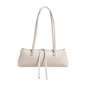 Retro cremefarbene Schultertasche mit Webstruktur und langen Riemen für Damen - 37*8*13 / Weiß