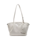 Borsa tote bianca minimalista con finitura lucida e pochette rimovibile - Consistenza in Vernice (Include Piccola Custodia) / Bianco Sporco