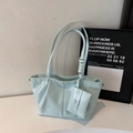 Minimalist light blue faux leather tote bag with matching hanging coin purse accessory - Blue