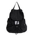 Mochila minimalista de cuadros negros con cordón y bolsillos laterales de lona - Cuadros Negros