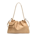 Beige geplooide emmertas met trekkoord en een bijpassende kleine vierkante hanger - Trekkoord 2-in-1 Tas (Khaki) / Khaki