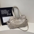 Sac fourre-tout crème à la mode avec design multi-poches et détails argentés - Kaki