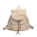 Mochila de lona beige minimalista con bordado amarillo y cierre de cordón ajustable - Blanco Roto