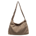 Brown pleated canvas tote bag with adjustable shoulder strap for daily casual commuting - Khaki