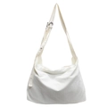 White textured corduroy crossbody tote bag with adjustable strap and silver metal buckle - White