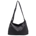Large black pleated tote bag with adjustable shoulder strap and textured canvas fabric - Gray