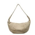 Borsa a spalla croissant in tela beige con design a pieghe e tracolla larga - Cachi
