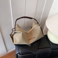 Borsa a spalla vichy marrone con doppia cerniera e manico elegante dal design vintage - Verde