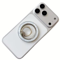 Close-up of rotatable shell-patterned ring stand on white magnetic phone case - White
