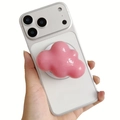 Pink 3D cloud-shaped expanding phone grip on a white smartphone for hand support - Magnetic Stand / Pink