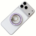 Detail of purple marble resin magnetic ring stand on white phone with zinc alloy finish - Purple