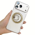 Soporte de anillo magnético MagSafe dorado brillante en una funda blanca para iPhone - Dorado Rosa