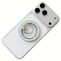 Magnetic double ring phone stand with shell texture for MagSafe mounted on white phone - Sky Blue