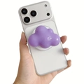 Purple cloud-shaped foldable phone socket stand on a white smartphone for easy grip - Magnetic Stand / Purple