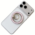 Detalle del soporte de anillo magnético MagSafe con textura de nácar rosa y metal - Rosa