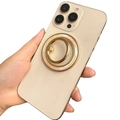 Detail of pink shell texture magnetic phone ring holder with dual gold metal loops - Gold Light Pink Shell Texture