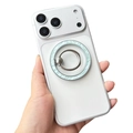 Magnetic zinc alloy phone ring holder with marble pattern on a matte white phone case - Light Blue