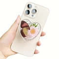 Detail of heart-shaped phone grip featuring real pink daisy and butterfly resin design - Magnetic Stand / Pink Daisy Brown Butterfly Style(6)