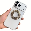 Magnetic shell texture shell phone ring holder with silver metal frame on a white smartphone - Silver Double Ring Colorful Shell