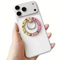 Detail of white phone case with rotating magnetic fruit pattern ring holder - Colorful Fruit