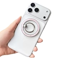 Pink marble MagSafe phone ring holder with silver metal kickstand on a white case - Light Pink
