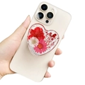 Supporto per telefono a cuore in resina con veri fiori essiccati e scaglie d'argento - Supporto Magnetico / Stile Fiori Rosso Rosa Bianco Glitter Argento(4)