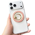 Zinc alloy magnetic phone ring holder in pink marble and gold metal on smartphone - Watermelon Pink