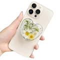 Supporto per telefono a cuore con veri fiori secchi e lamina d'argento su fondo oro - Supporto Magnetico / Stile Margherita Bianca Gialla Foglia d'Argento(3)