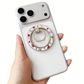 Cartoon fruit pattern MagSafe magnetic metal phone stand ring on a white protective case - White Base Fruit