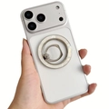 Funda MagSafe plateada con efecto nácar y soporte de anillo metálico plegable - Blanco Iridiscente