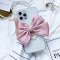 Transparente iPhone-Hülle mit großer rosa Satinschleife und Perlen-Herzanhänger - Herz Schleife (ZJ-840501) / Rosa / iPhone 6/6S