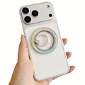 White magnetic phone case with iridescent metal ring stand and fold-out finger loop - Gradient 2