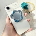 Detail of flower-shaped leopard print phone socket with integrated vanity mirror back - Magnetic Stand / Blue Black Leopard