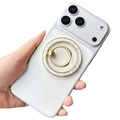 Magnetic macaron phone ring holder in pearl white with gold metal frame - Gray
